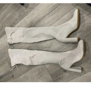 Stuart Weitzman over the knee boots - off white/gray